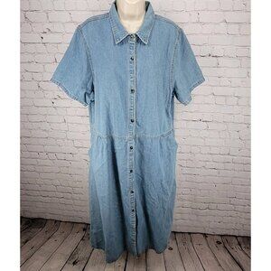 Noracora Blue Denim Buttoned Ruched Pockets Short Sleeve Unlined Dress Size XXL
